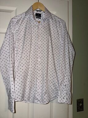 Ben Sherman White Dress Shirt with Navy Micro Print